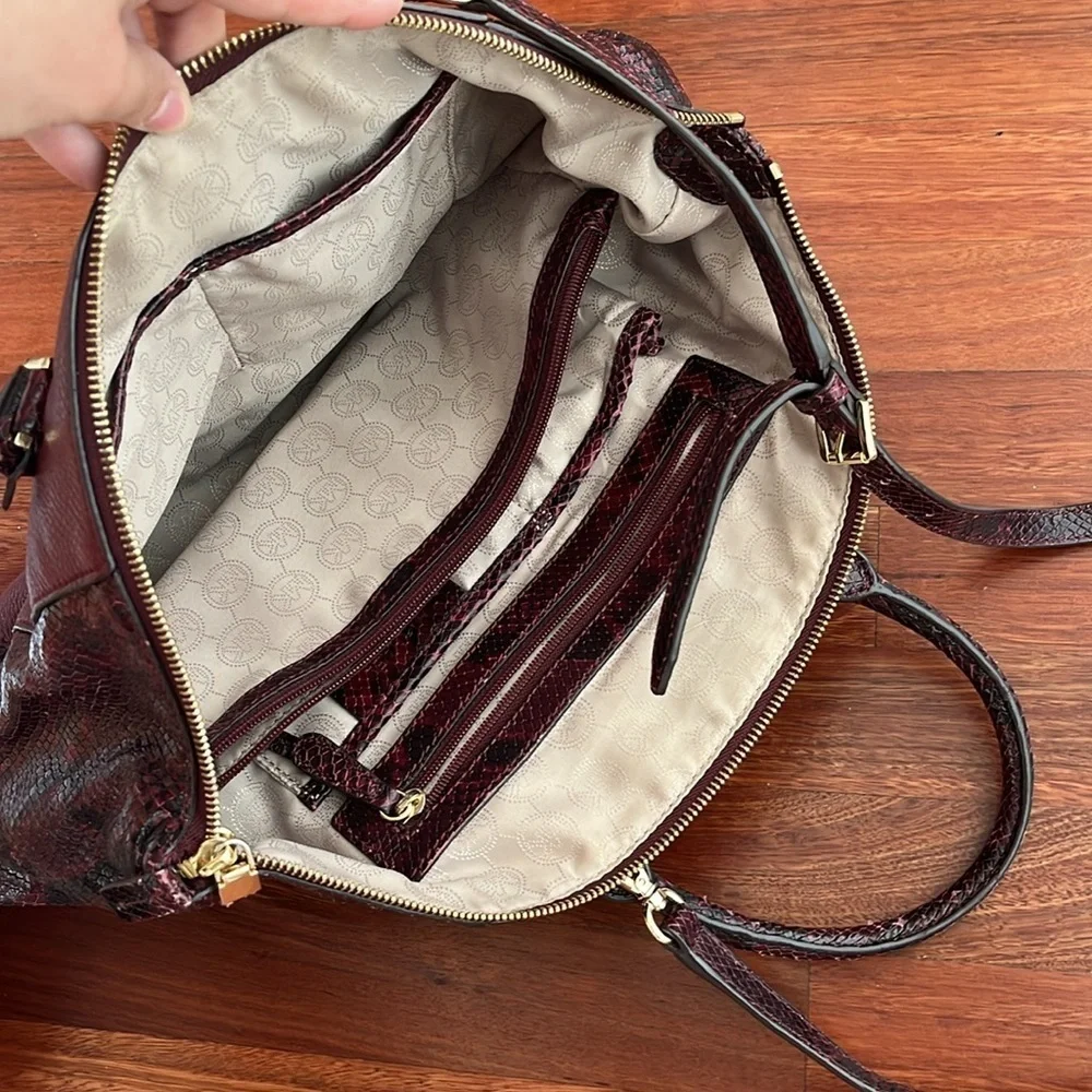 MICHAEL KORS Riley satchel maroon snakeskin leather